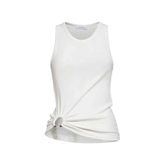 Rabanne Women White Ribbed Stretch Cotton Tank Top With Piercing